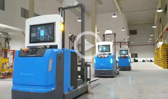 平衡重式叉车AGV，AGV小车与立体仓库输送线自动对接，